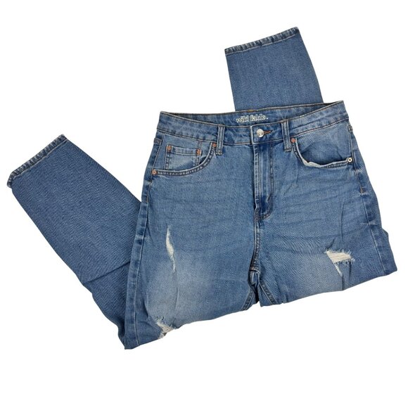 Wild Fable High Rise Mom Jean Womens Size 10 Blue Light Wash Distressed Denim - Picture 2 of 10